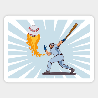 Baseball Player Batting With Ball in Flames Retro Sticker